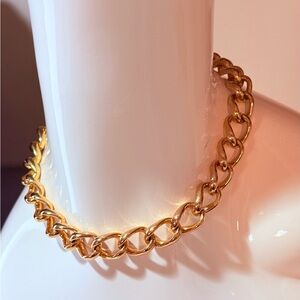 Christian Dior 1980s Solid Heavy Gold Plated Oval Link Design Necklace 16 in